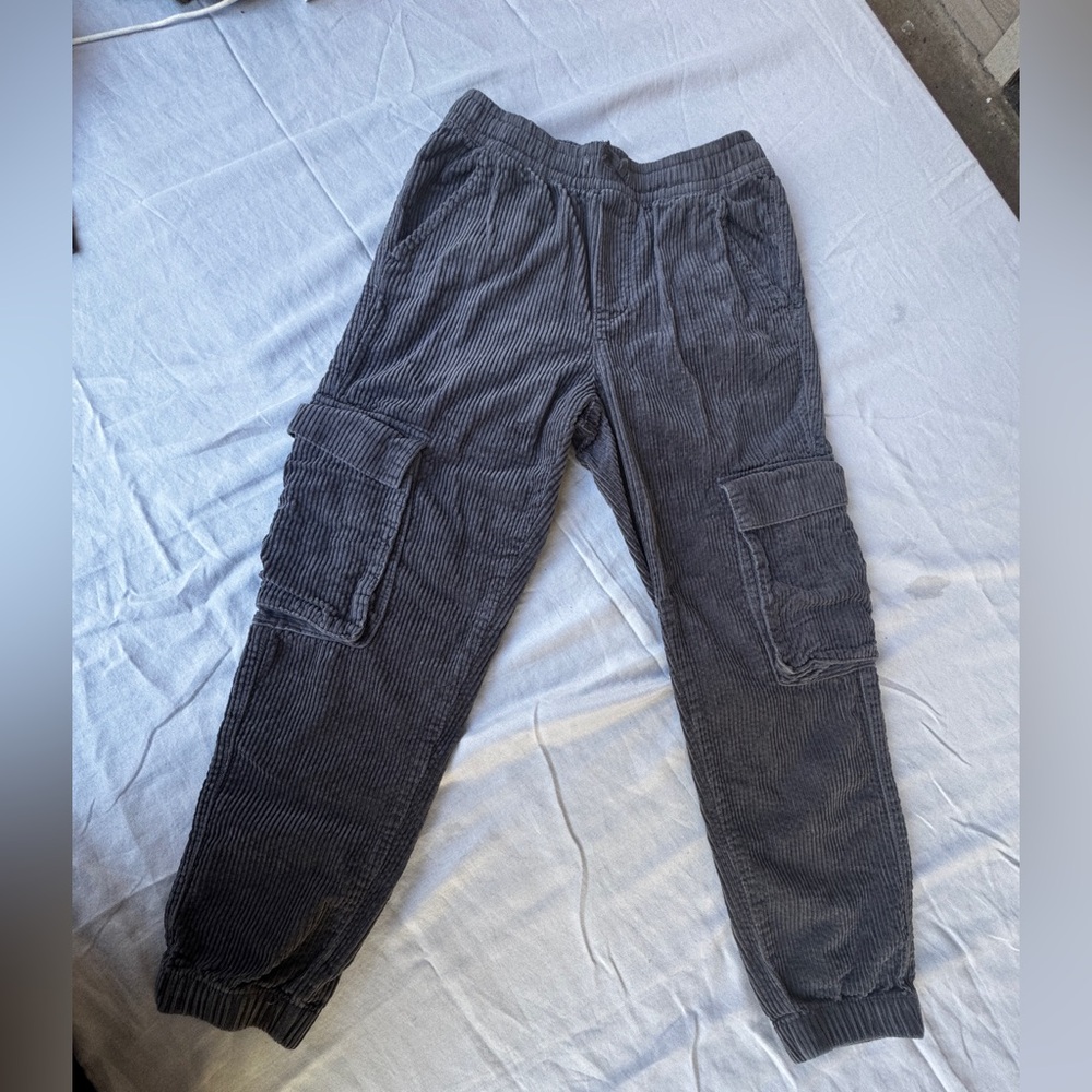 H&M Charcoal Corduroy Cargo Pants draw string substaintial Boys size 10